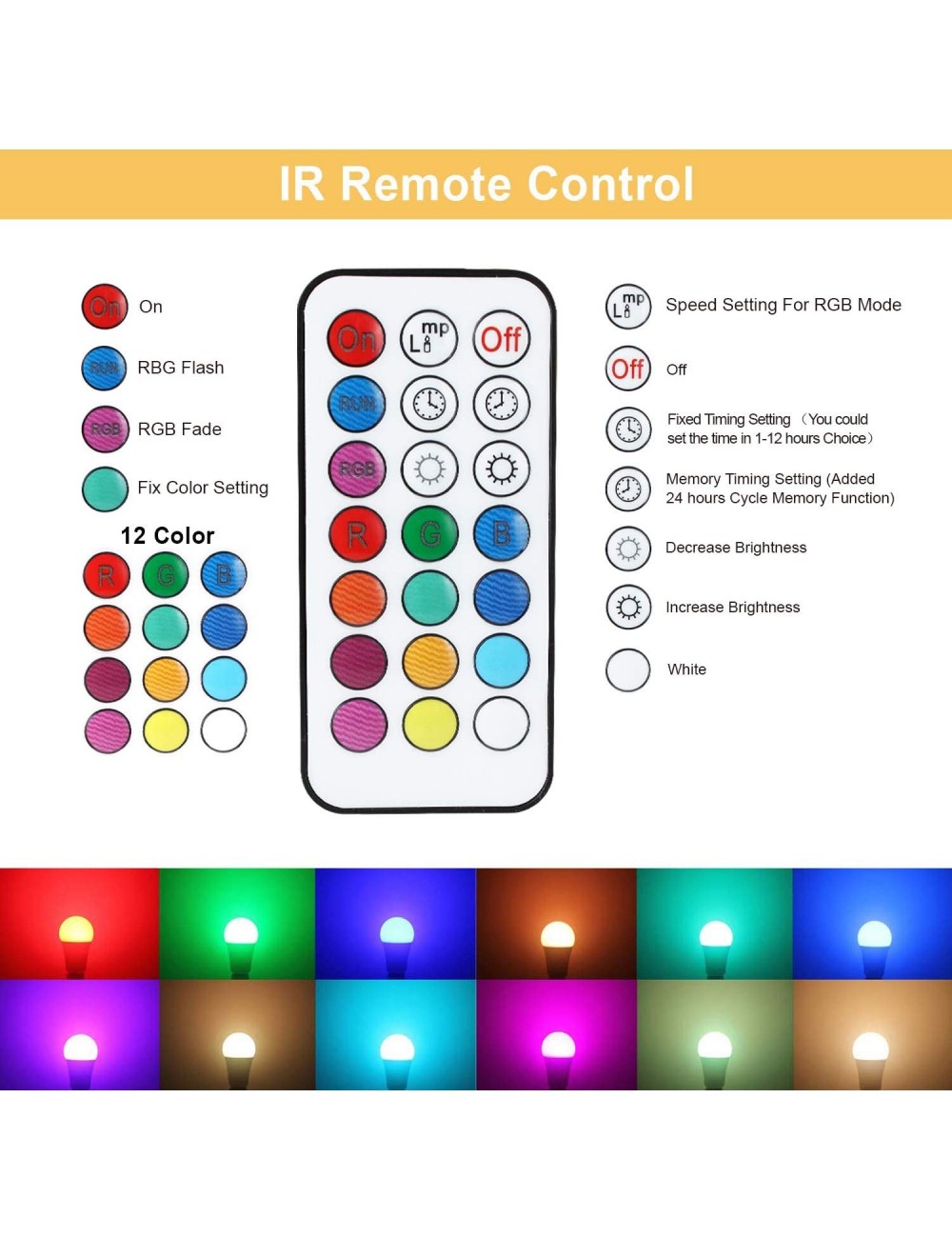 Bombilla LED con control remoto E27 RGBW Regulable con cambio de varios colores con función de memoria E27 Iluminación ambiental para decoración del hogar Stage Party 2 Pack 10W blanco frio 