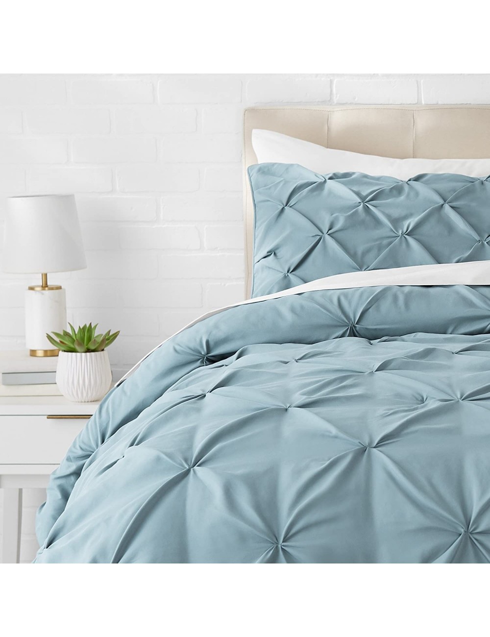 Húmedo Nombre provisional Corte Juego de cama con colcha fruncida en pellizco, 200 x 200 cm, Azul (Spa Blue)