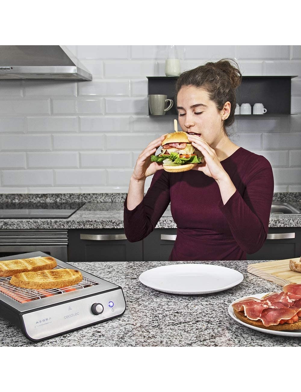 Tostador Cecotec Tostador Plano Horizontal Turbo Easy Toast Inox. 3  Resistencias de Cuarzo, 6 Niveles de Potencia, 900 W